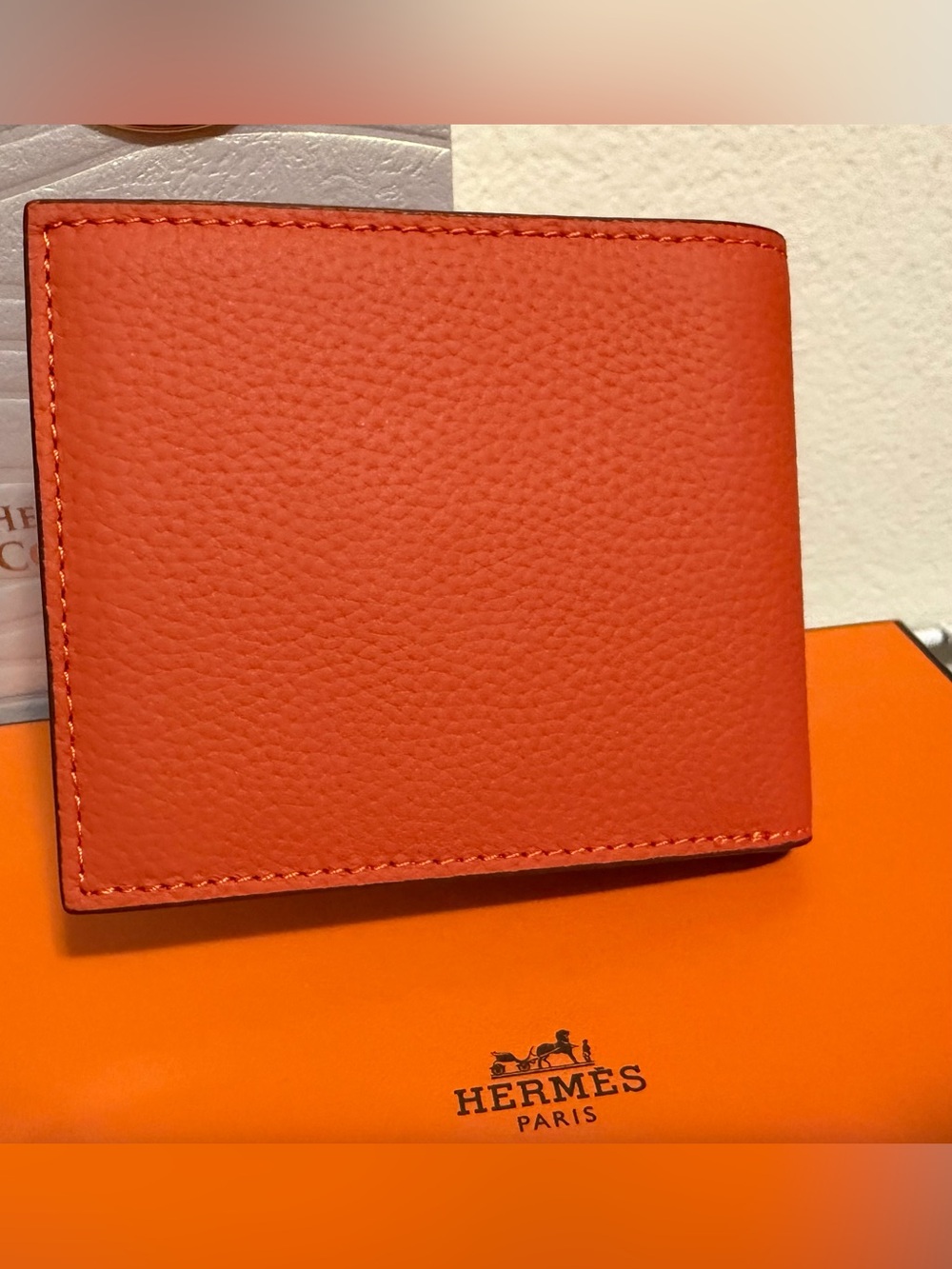 Hermes Orange Grained Leather Men's Wallet with Silver H Accent - Picture 3 of 5